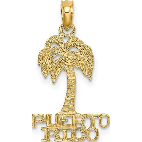 14K Yellow Gold Flat Puerto Rico Under Palm Tree Charm (23.25 X 13.5) Made In United States k7817