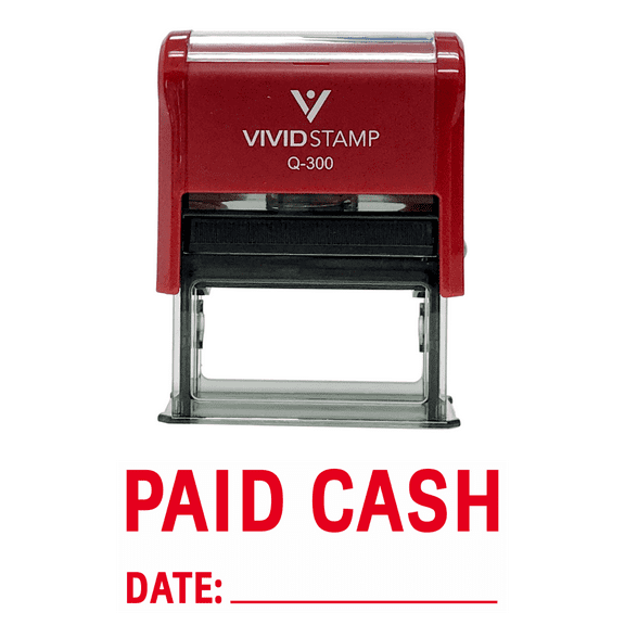 Vivid Stamp Paid Cash With Date Line Self Inking Rubber Stamp (Red Ink) - Large