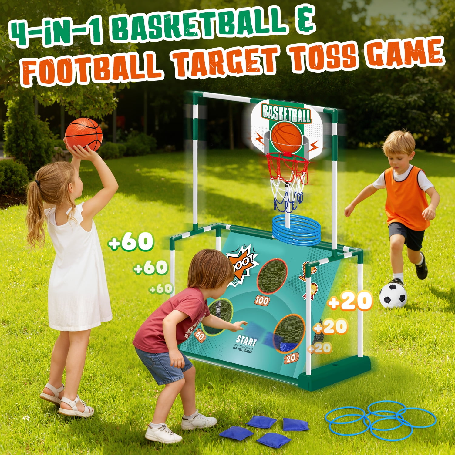 Huge Wave 5-in-1 Soccer Set for Boys Ages 3-8, Mobile Football Goal, Basketball, Indoor/Outdoor Games Toys for Kids Boys Girls, Christmas Birthday Gifts