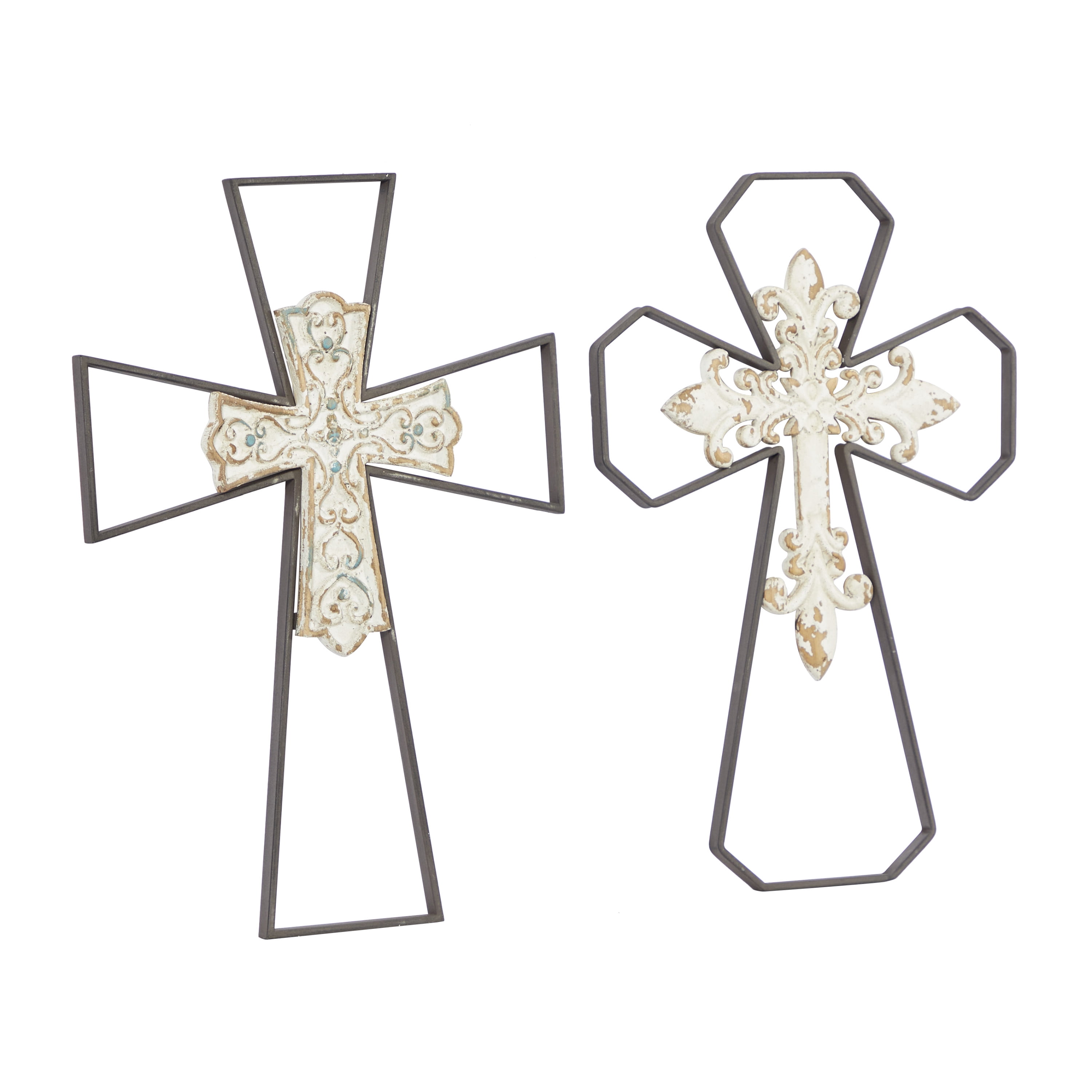 DecMode Black Metal Carved Wood Cross Wall Decor (2 Count)