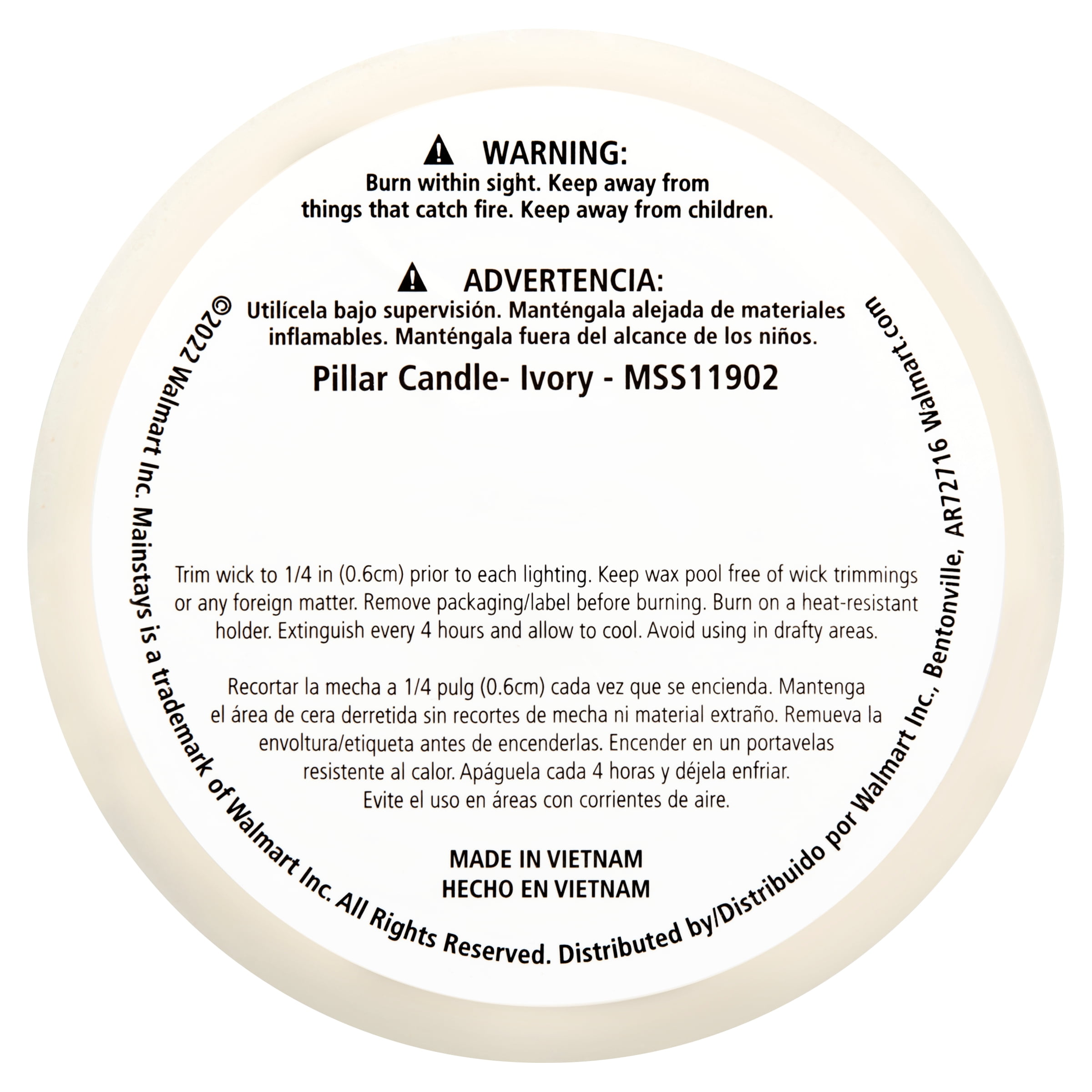 Mainstays Unscented Pillar Candle, 4 x 8 inches, Ivory