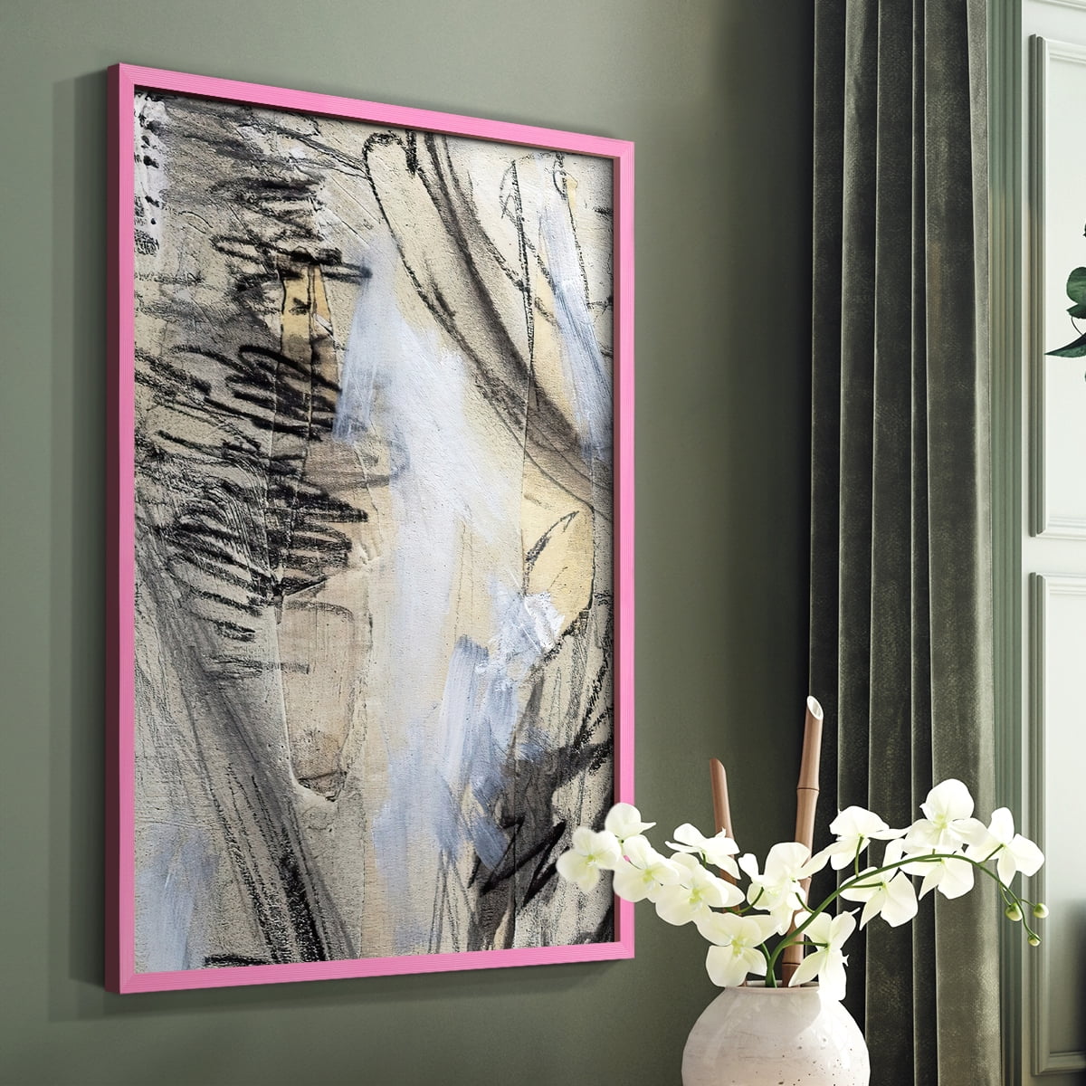 Masked Notes VI Framed Print in Pink Solid Wood Framed Print No Nail Hanging
