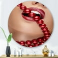thumbnail image 2 of Girl Mouth With Red Lipstick Biting Red Pearls 36 in x 36 in Painting Art Prints, by Designart, 2 of 5