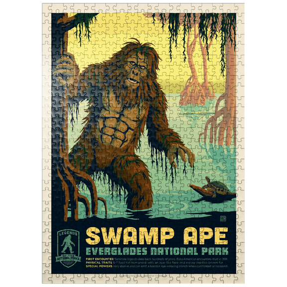 MyPuzzle - Legends Of The National Parks: Everglade's Swamp Ape, Vintage Poster - Premium 500 Piece Jigsaw Puzzle for Adults