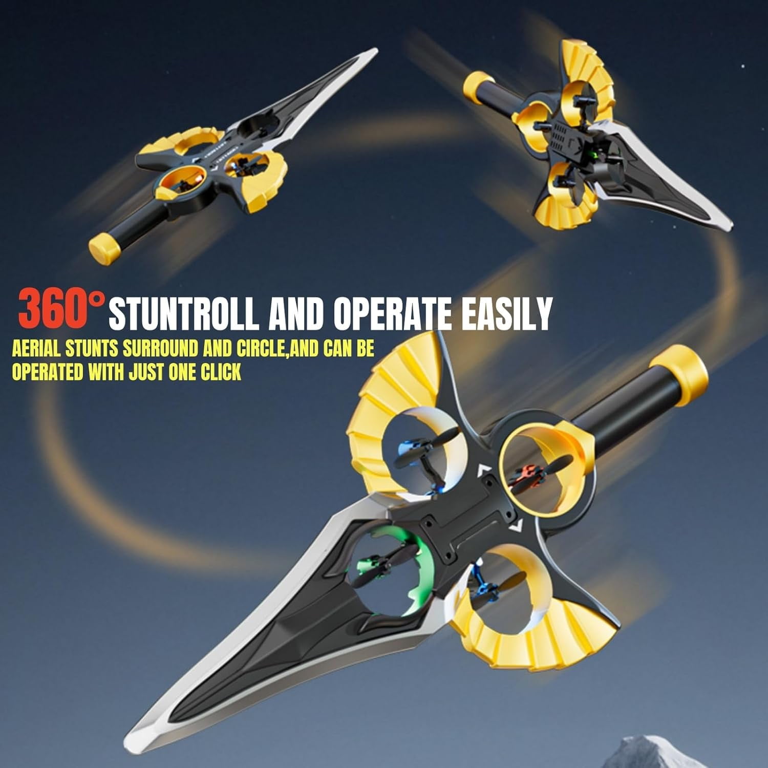 Flying Sword RC Glider with Autopilot - Remote Flying Sword& 3-Speed Stunt Control (Hand Wave/Controller Mode) Lightweight RC Airplane Gift for Teens and Adults - Gold (Gesture Remote Control)