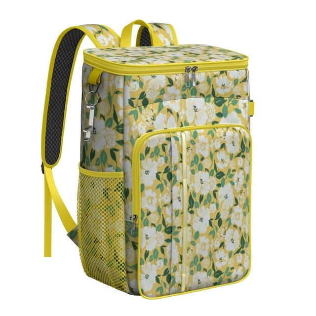 Floral Print and Skull Design Insulated Cooler Backpack - 20L Leakproof & Easy to Clean, Great for Camping