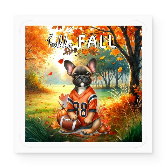 Hello Fall French Bulldog Football Welcome Autumn with Leaves Pumpkins Vinyl Sticker Dog Lover Gifts Waterproof Decal Art Decor - 00012