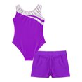 thumbnail image 4 of Miutii Kids Girls Sparkly Metallic Sleeveless Ballet Gymnastics Leotard Unitard Biketard with Shorts Swimwear Purple 14, 4 of 7