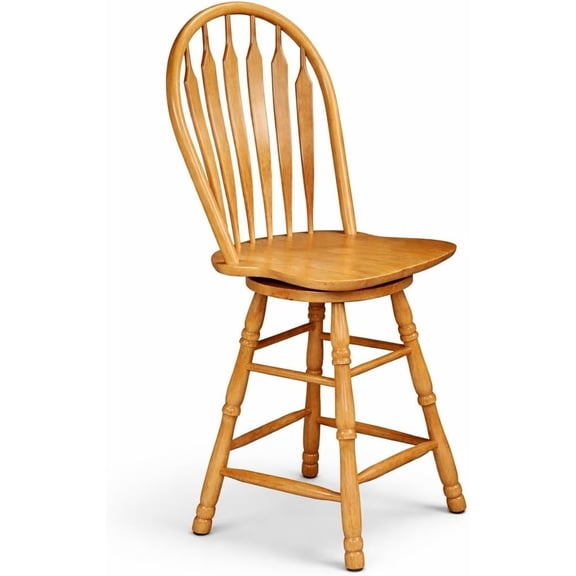 24" Counter Height Swivel Barstool | Farmhouse Country Cottage Windsor Arrowback Café Stool | Light Oak Solid Wood | Dining Room Kitchen Home Bar Furniture