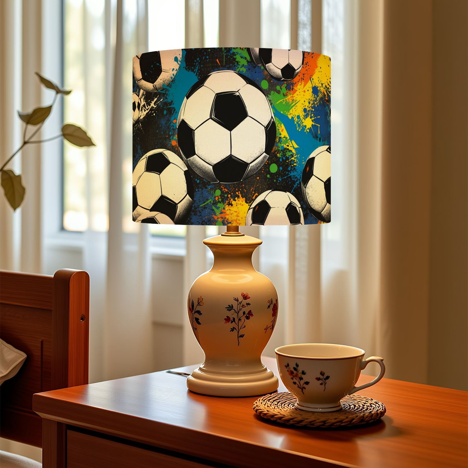 Linen Drum Lampshades Abstract geometric Football soccer ball elements seamless 13"x13"x10" Light Shade for Table Lamps Floor Lamps Drum Lamp Shades Lampshade Replacement Assembly Required