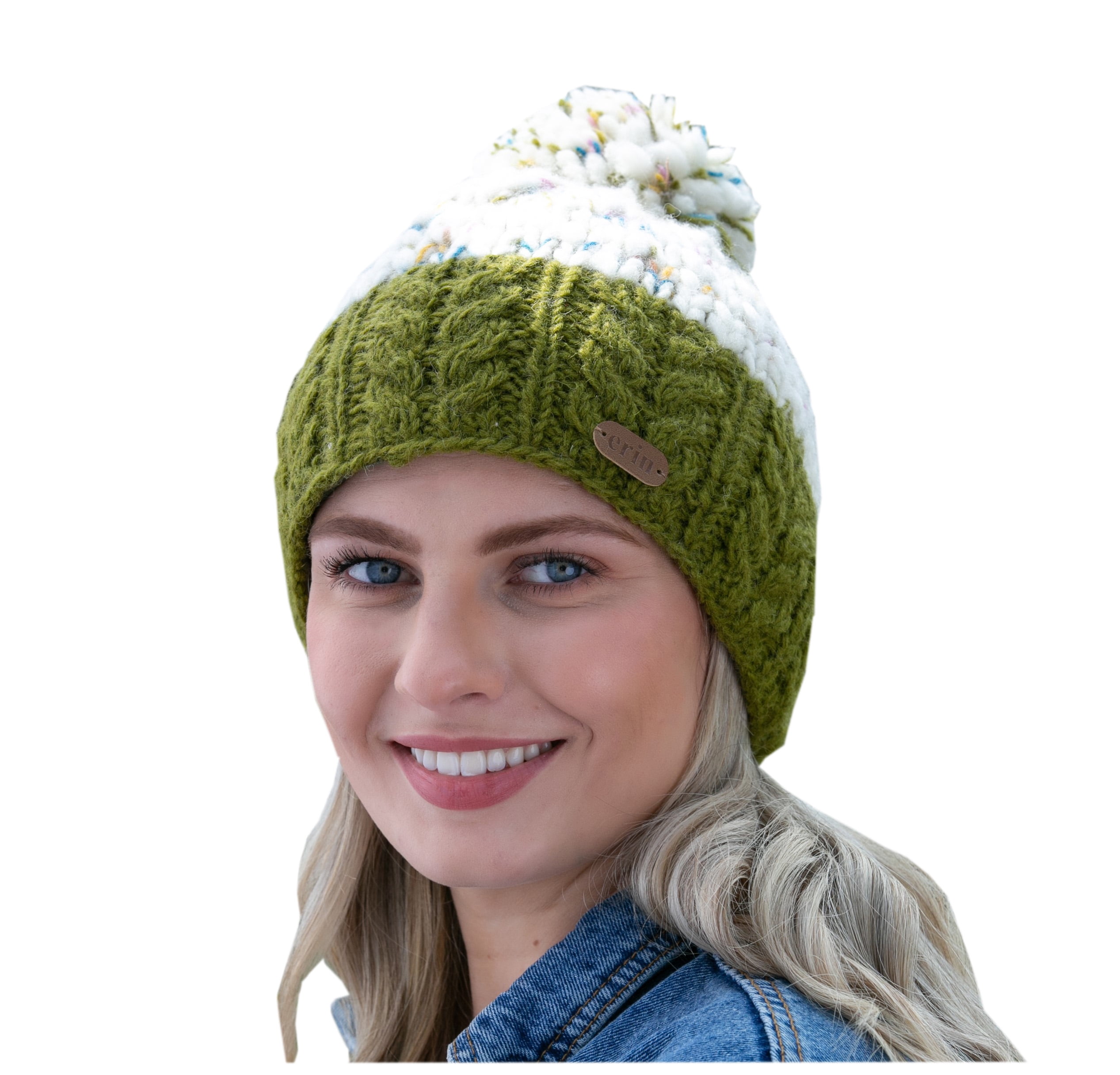 Erin Knitwear Unisex Iris Cable Wool Fleece Lining Bobble Har One Size Cable Knit Wool Peak Cap for Women, 100% Wool, Fleece Lining  main image 2
