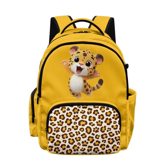 DISNIMO Cute Leopard Print 17 Inch Boys Girls School Backpack, Sturdy Lightweight Kids Bookbag with Adjustable Shoulder Straps for Students Daily Use