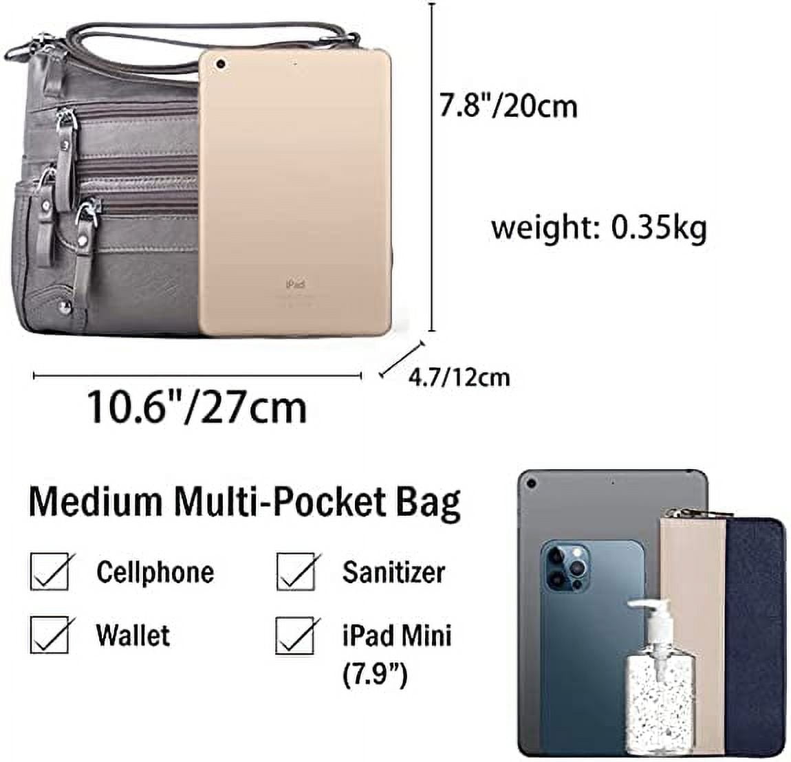 10 Pockets Crossbody Purses for Women Medium Pocketbooks Lightweight Ladies Satchel Bag Multi Pocket Shoulder Handbag