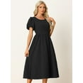 thumbnail image 4 of Unique Bargains Women's Puff Sleeve Textured Fit and Flare Dresses S Black, 4 of 6