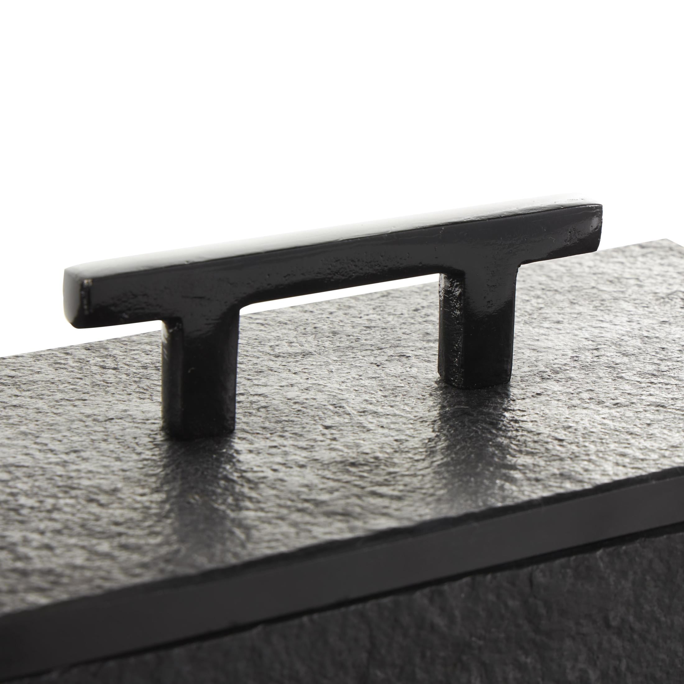 DecMode Black Marble Decorative Box with Black Handles, 3 Count