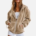 thumbnail image 2 of Sewkxo Womens Velvet Zip Up Hoodie Long Sleeve Oversized Hooded Sweatshirt Fall Velour Y2K Jacket with Pockets,Khaki S, 2 of 6