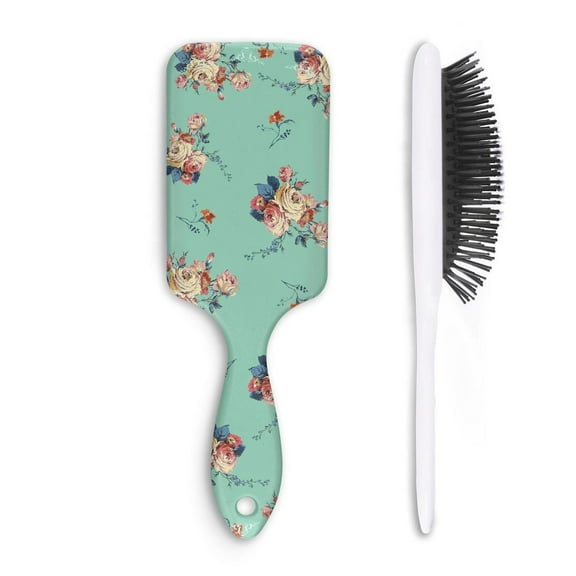 Hair Brush Green Floral Cushion Base Hair Brushes Touch Paddle Rectangle Hairbrush