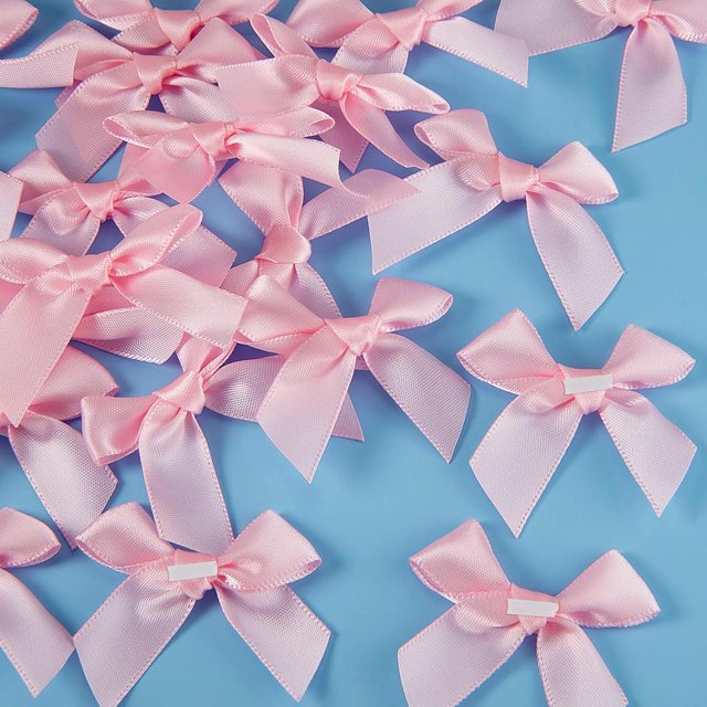 24 piezas de lazos de cinta de satén autoadhesivos para manualidades, adornos para tarjetas de San Valentín, baby shower, 5 cm de ancho (rosa)