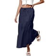 thumbnail image 6 of Maxi Skirts for Women Ruffle Pleated Tiered Smock High Waisted Drawstring Flowy Skirt Navy XL, 6 of 6