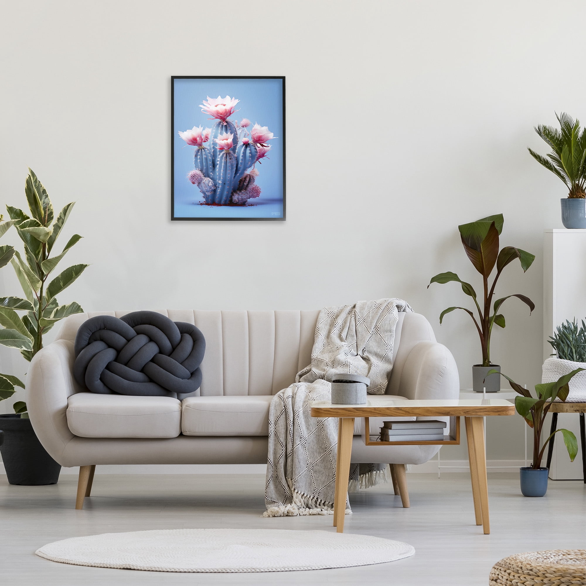 Stupell Industries Pink & Blue Cactus Flowers Botanical & Floral Painting Black Framed Art Print Wall Art, 24 x 30