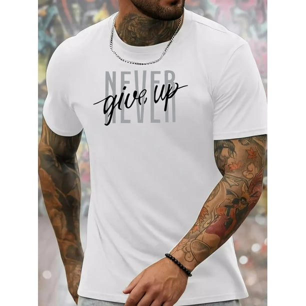 Camiseta de cuello redondo con diseño gráfico "LETTER NEVER" para hombre, camisetas informales y cómodas para verano, ropa para hombre para uso diario y vacaciones, camisetas deportivas para el tiempo