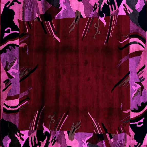 Ahgly Company Indoor Square Abstract Pink Modern Area Rugs, 3' Square