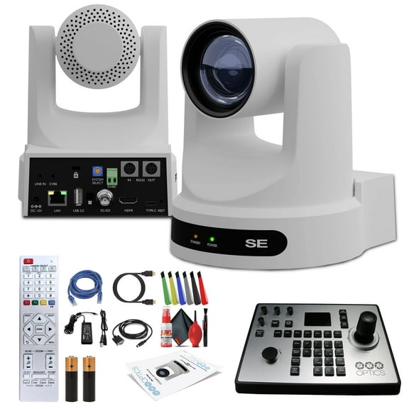PTZOptics Move SE PTZ Camera with 30x Optical Zoom (White) (PT30X-SE-WH-G3)   PTZOptics PT-JOY-G4 Controller   Lens Cleaning Kit   HDMI Cable   Ethernet Cable   Color Wire Ties