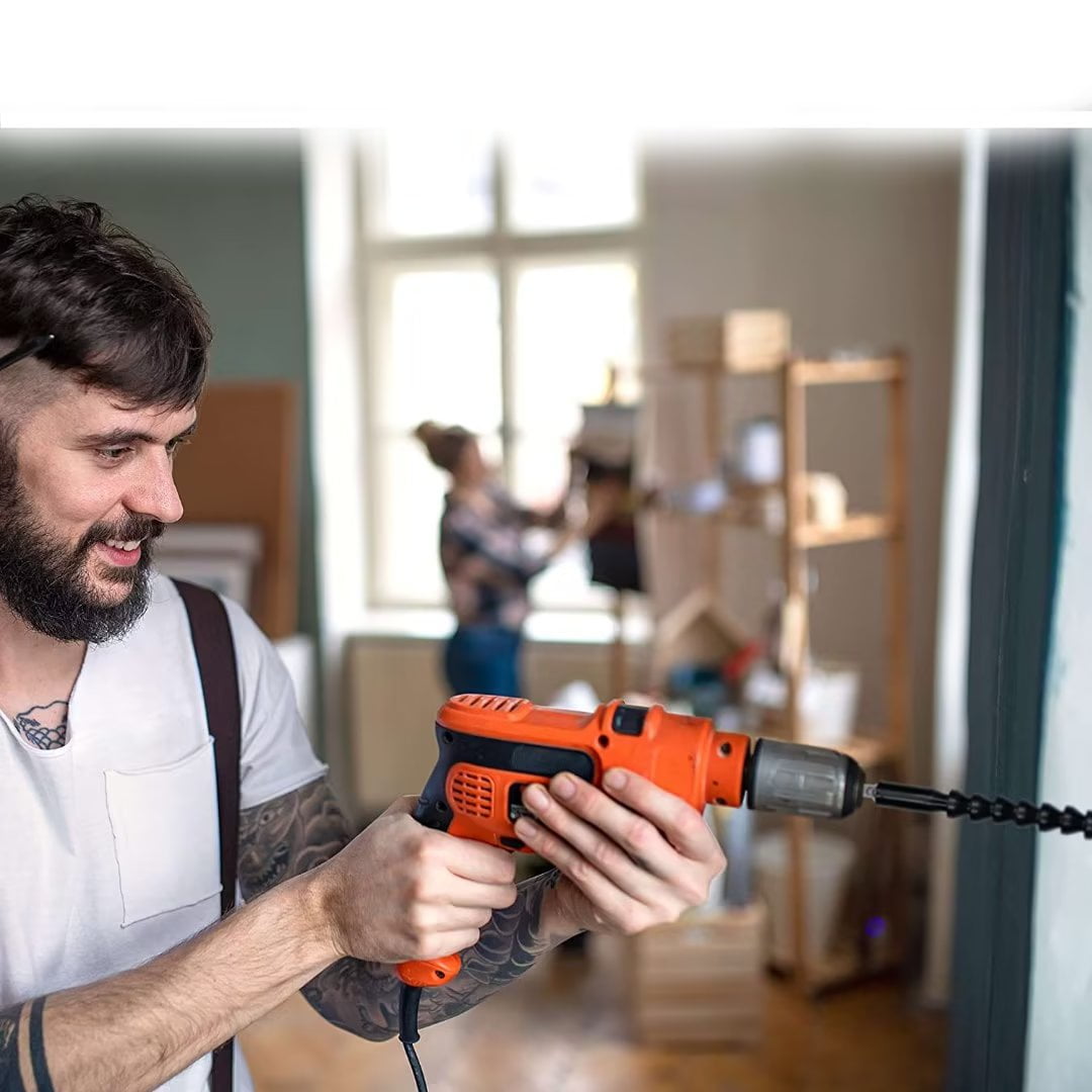 ShenMo Flexible electric drill driver and screwdriver Magnetic 360 gimbal extension 295mm with chuck tip for 90 angle transmission plus Black