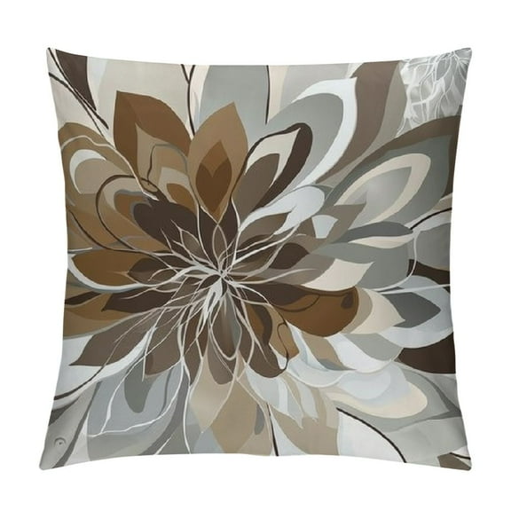 Creowell Brown Dahlia Pillow Cover  Gray Coffee Colored Throw Pillow Covers Spring Summer Geometric Floral Line Cushion Cases for Sofa Bed Living Room