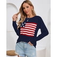 thumbnail image 3 of Flag Sweaters for Women Y2K American Flag Memorial Veterans Independence Day Crewneck Fall Winter Knitted Stried Sweaters Warm Long Sleeve Jumper Tops Alsol Lamesa, 3 of 6