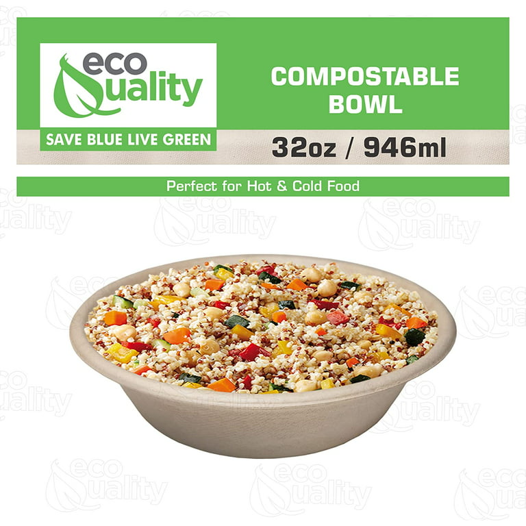 100% Compostable Paper Bowls 32 oz - 150 Bowl Set | Ecovita / Unbleached - Eco Friendly Alternative to Paper Bowls