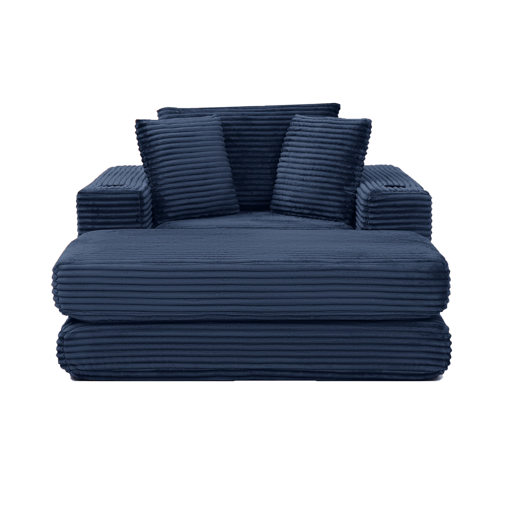 Miniyam 52″ x 61″ No-Spring Boneless Convertible Sofa with Ottoman – 3-Way Sleeper, High-Resiliency Foam, Armrest Cup Holders (Blue)