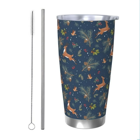 

Salouo Cartoon Deers Print 20oz Tumbler with Lid Stainless Steel Vacuum Insulated Tumbler Durable Insulated Coffee Mug Thermal Cup with Splash Proof Sliding Lid-Straw Two-piece Set
