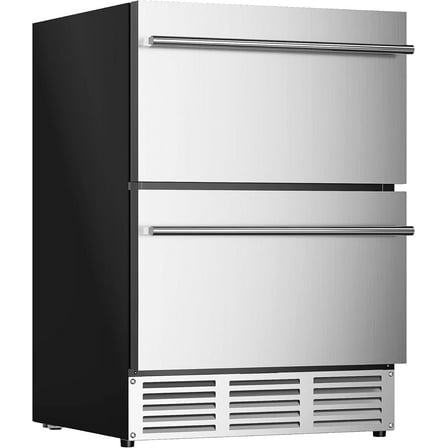 EUHOMY 24 Inch Under Counter Double Drawer Fridge, Weather Proof Stainless Steel Outdoor Beverage Refrigerator for Patio, Built-in Beverage Fridge for Home & Commercial Use Stainless Steel Silver