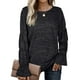 thumbnail image 2 of Jersey Cuello Redondo Manga Larga Trompeta Color Sólido Casual Cómodo Mujer Top Negro L, 2 of 5