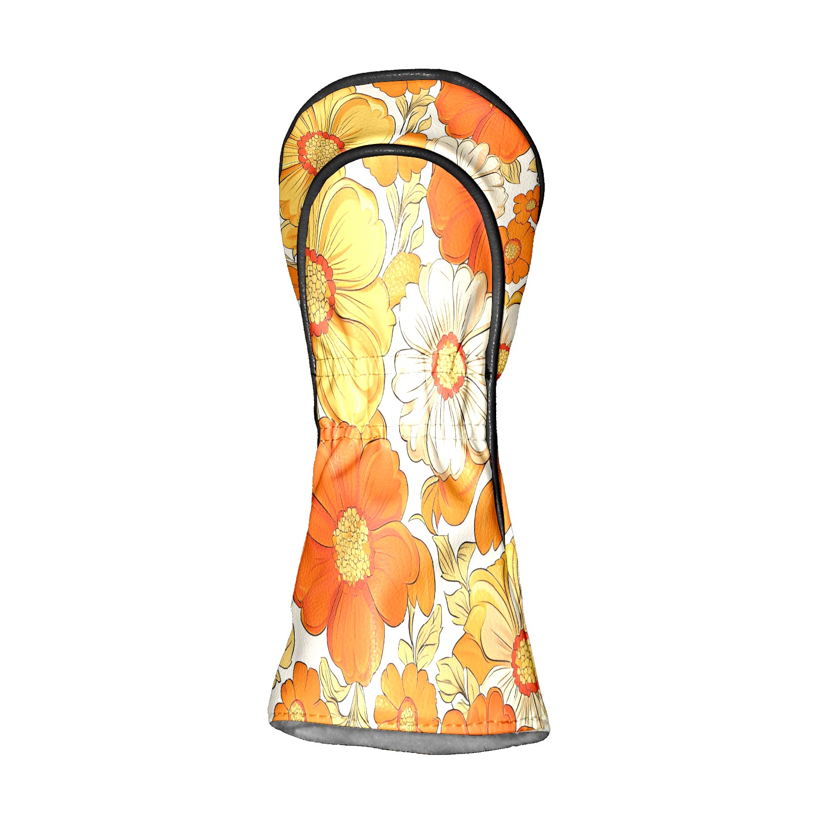 Golf Club Covers, Orange Flower Premium PU Leather Driver Hybrid Putter Head Covers with Velvet Lining, Waterproof Golf Gifts for Men Women