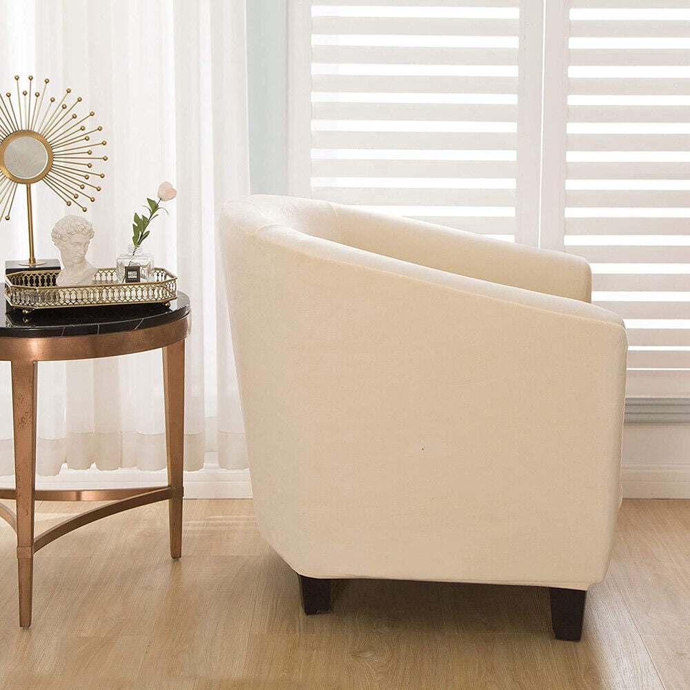 JIAN YA NA Stretch Velvet Club Chair Cover Tub Chair Covers Armchair Sofa Slipcover Furniture Protector for Living Room 2 Pcs/Set（Beige）