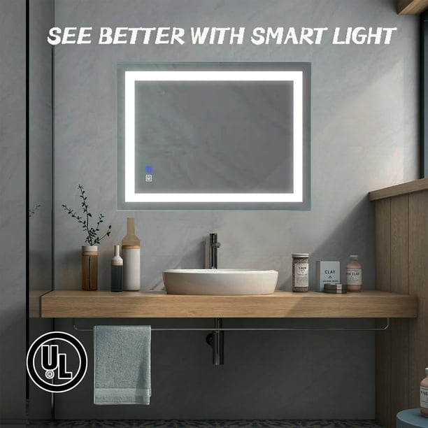 Es Diy Anti Fog Wall Mounted Lighted Vanity Mirror Dimmable Led Bathroom And Ip44 Waterproof Rectangle 32 X24 Com Es Diy Anti Fog Wall Mounted Lighted, Diy Anti Fog Mirror