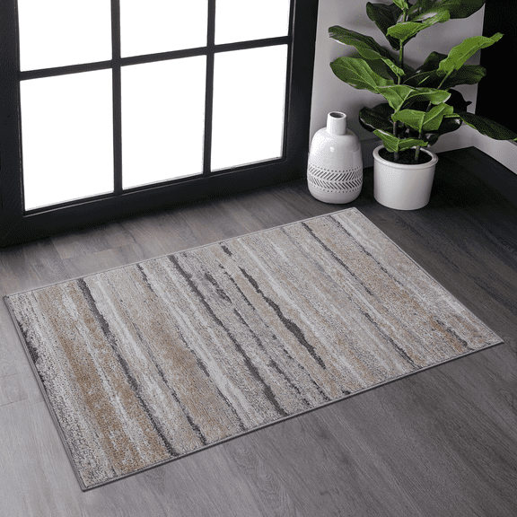 2' x 3' Ivory Blue Striped Area Rug Non-Shedding Stain Resistant Medium Pile Carpet for Living Room Bedroom Dining Room Home Office Entryway