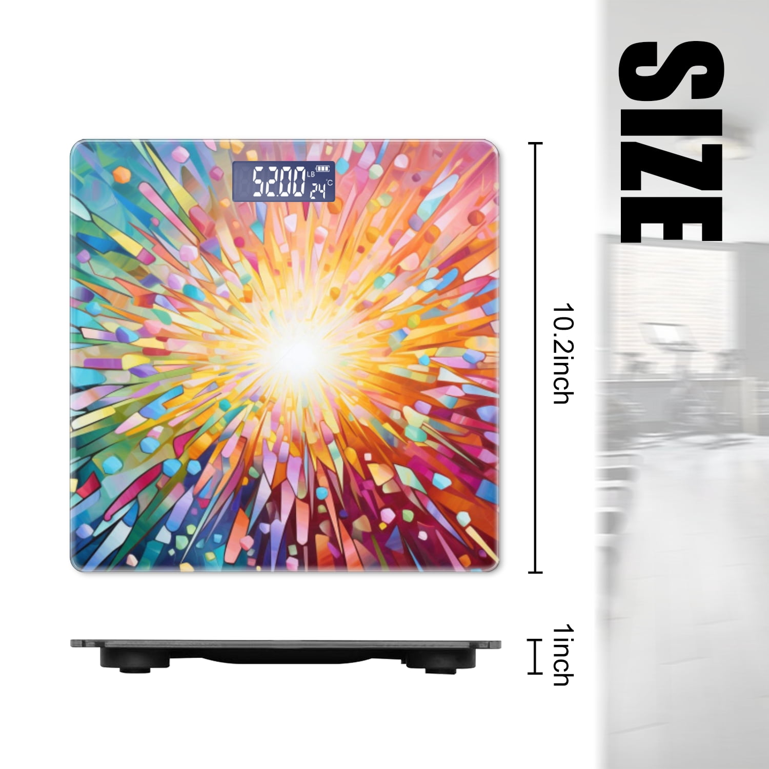 Bathroom Scale, Highly Accurate Digital Body Scale,Precisely Measures Weight up to 400 lbs-Light Radiating From The Center And Spreading Out In All Directions
