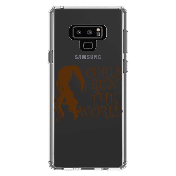 DistinctInk Clear Shockproof Hybrid Case for Samsung Galaxy Note 9 - TPU Bumper Acrylic Back Tempered Glass Screen Protector - Curls Run the World