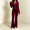 thumbnail image 4 of Iyufng 2 Piece Velvet Sets for Women Cropped Zip Up Hooded Jacket and Elastic Waist Flare Pants Tracksuit Outfit with Side Pockets, 4 of 6