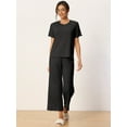 thumbnail image 3 of DARING DIVA Women's Ribbed Knit Round Neck Short Sleeve Pajamas Set L Black, 3 of 7