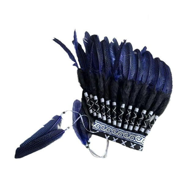 Tocado de plumas indio para festivales, juegos de rol, disfraces, accesorios para fotos, cómodo azul