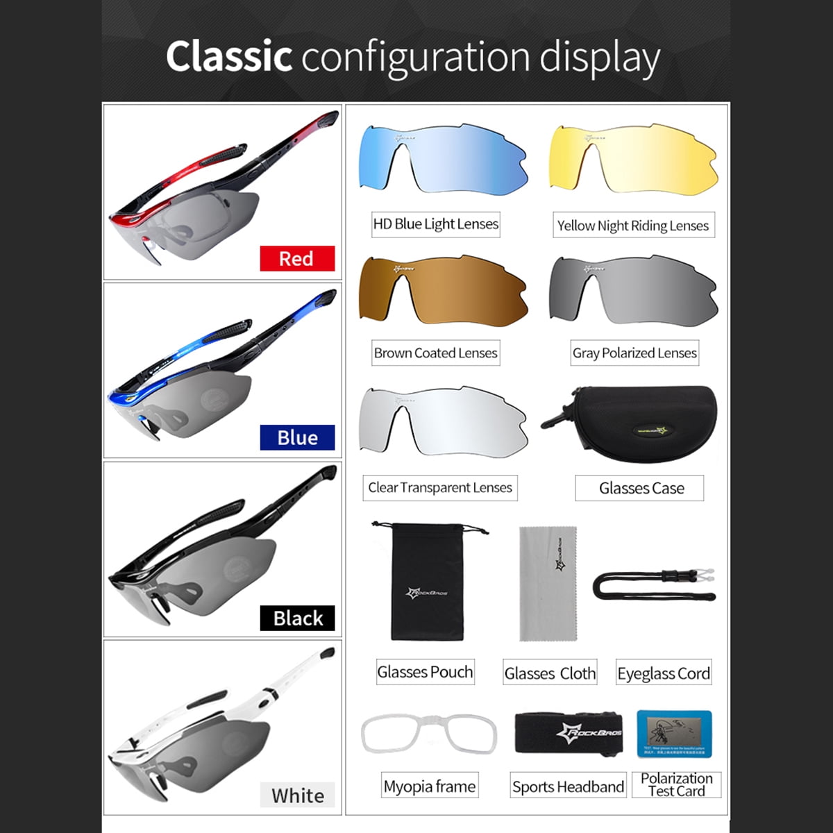 ROCKBROS Cycling Sunglasses Polarized Sports Bicycling Glasses UV400 Protection Outdoor 5 lenses