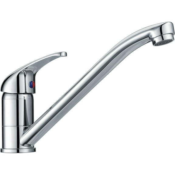 Kitchen Sink Mixer Tap Single Lever with Long Swivel Spout Monobloc Faucet Solid Brass Body Chrome