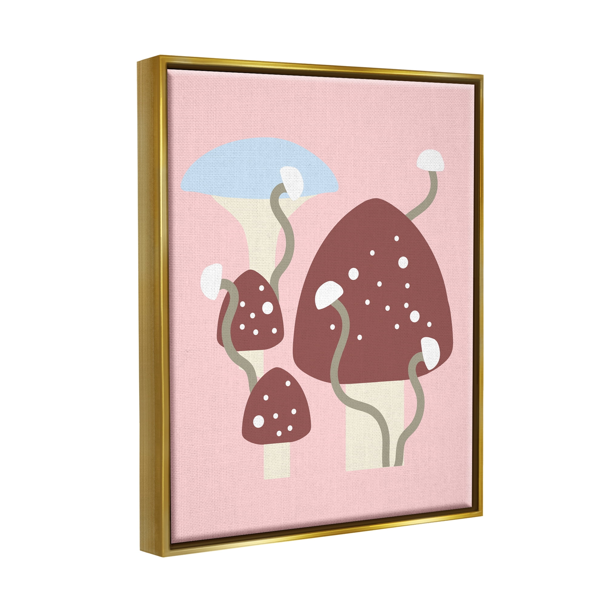 Stupell Industries Pop Mushrooms on Pink Botanical & Floral Painting Gold Floater Framed Canvas Art Print Wall Art, 25 x 31