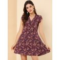 thumbnail image 3 of INSPIRE CHIC Robe Ceinturée à Fleurs pour Femme, Col en V Croisé, Manches Pétales, 3 of 6