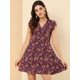 thumbnail image 3 of Vestido Floral de Manga Corta Allegra K Bohemia Borgoña Talla M, 3 of 6