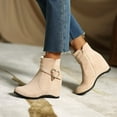 thumbnail image 2 of Jsaierl Women's Suede Low Wedges Ankle Boots Chunky Stacked Heel Zipper Booties for Ladies, 2 of 5